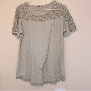 Elena Baldi gray wrapped back short sleeve Made in Italy Lace blouse -L